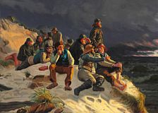 Stormy day with fishermen watching the ships passing by by Michael Peter Ancher - Auction record, sale price, and art valuation. Compare with similar artists and explore comparable artworks.